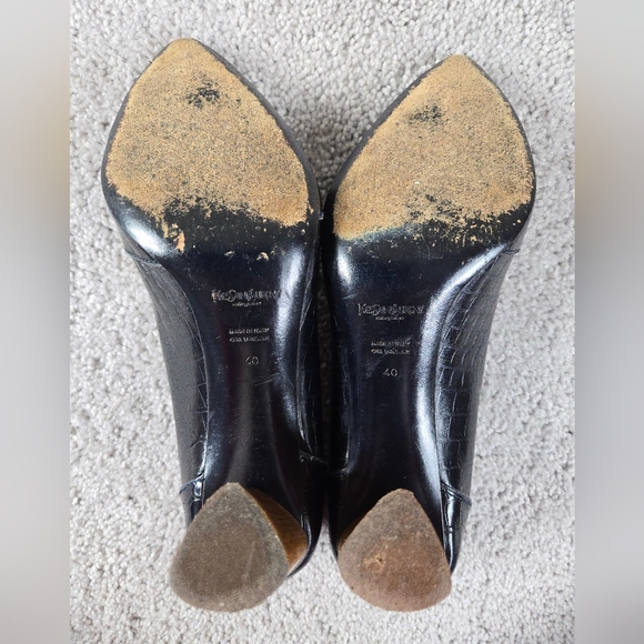 YSL Twee Yves Saint Laurent Black Closed Toe Heels Wood Heel Size 40 188 429 - Picture 7 of 11